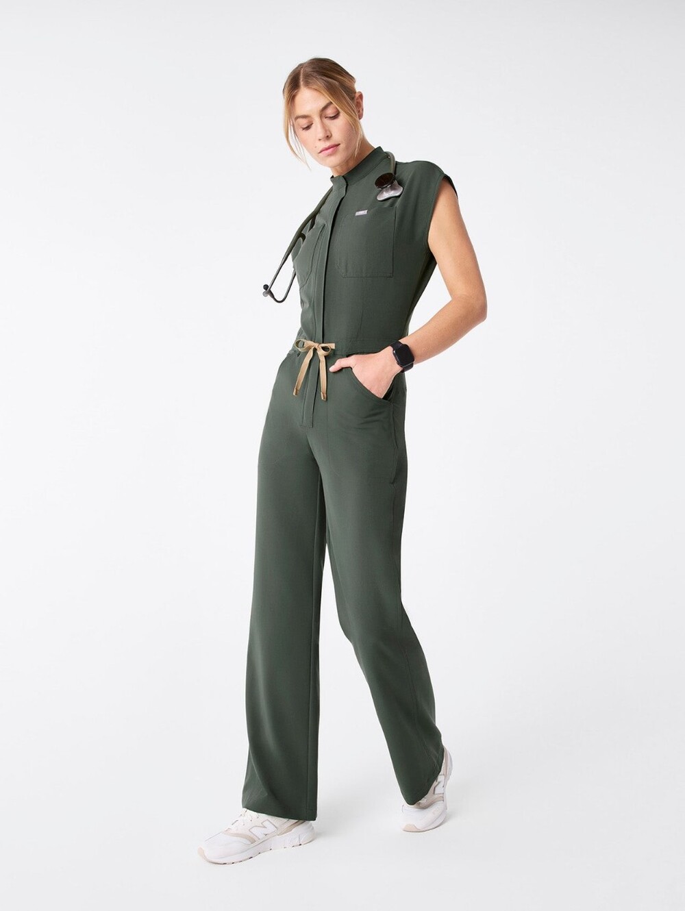 FIGS Rafaela Wide Leg Scrub Jumpsuit Size L Olive Green EUC